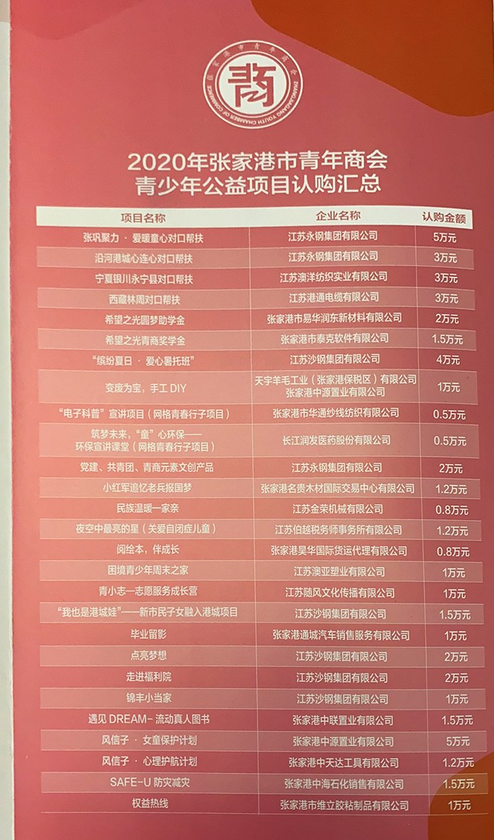 “青（qīng）商聚力 攜愛同行”2019年公益認購項（xiàng）目（mù）認購匯總